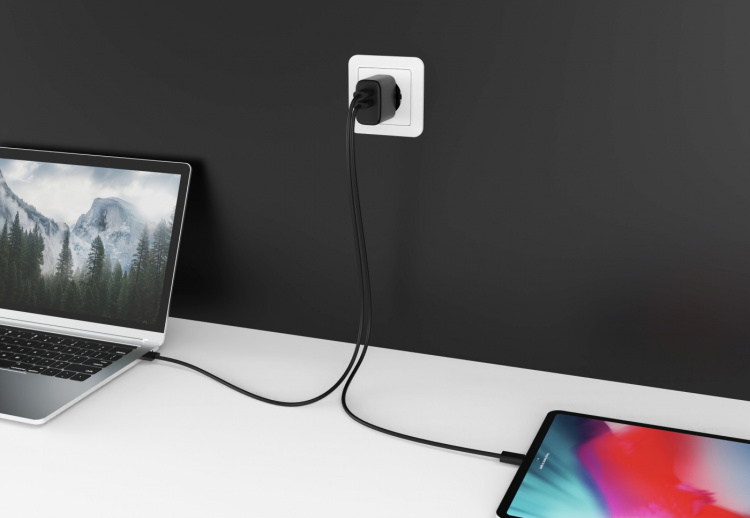 FoneKit GaN PD 65W AC-laddare, USB-C + USB-C, svart FoneKit GaN PD 65W AC-laddare, USB-C + USB-C, svart