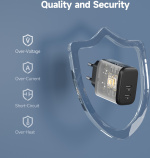 FoneKit GaN PD 65W AC-laddare, USB-C + USB-C, svart FoneKit GaN PD 65W AC-laddare, USB-C + USB-C, svart