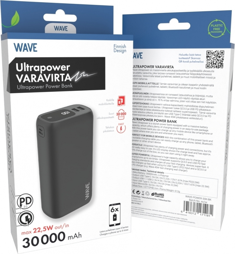 Wave Ultrapower reservkraftaggregat, 30 000 mAh, svart