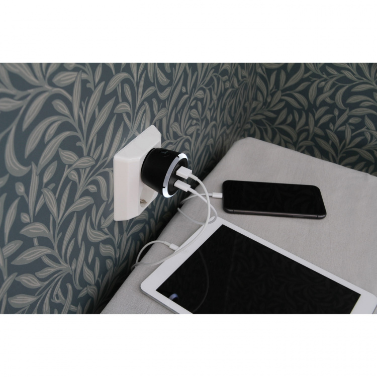 CAPiDi Säkerhetstimer USB A+C 1-4 3.4A Svart CAPiDi Säkerhetstimer USB A+C 1-4 3.4A Svart