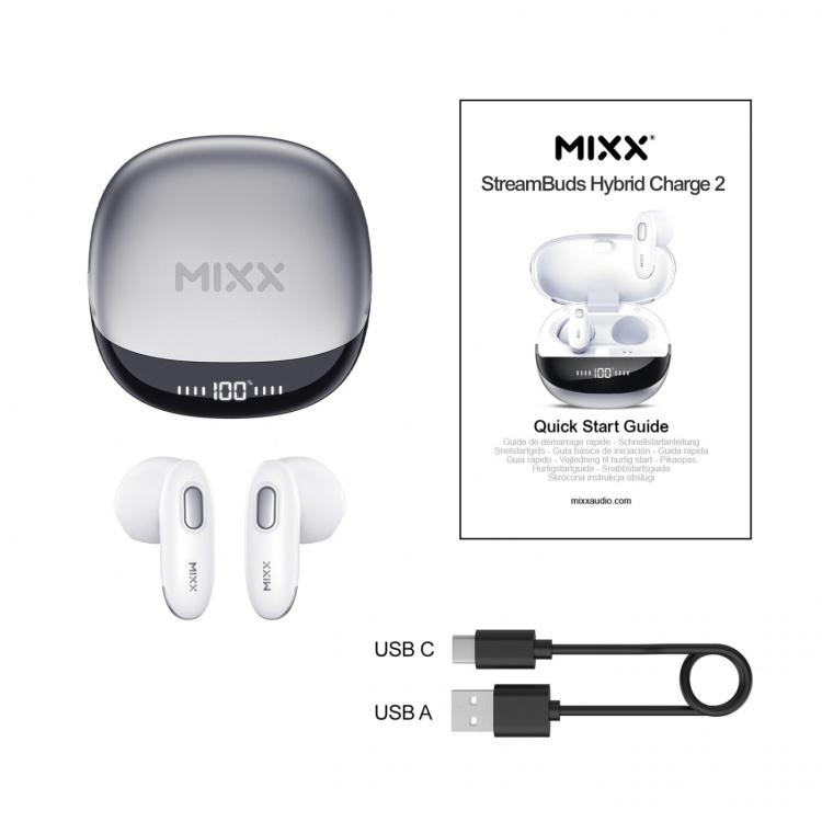MIXX Hörlur Hybrid Charge 2 In-Ear Tws Qi Trådlös Vit