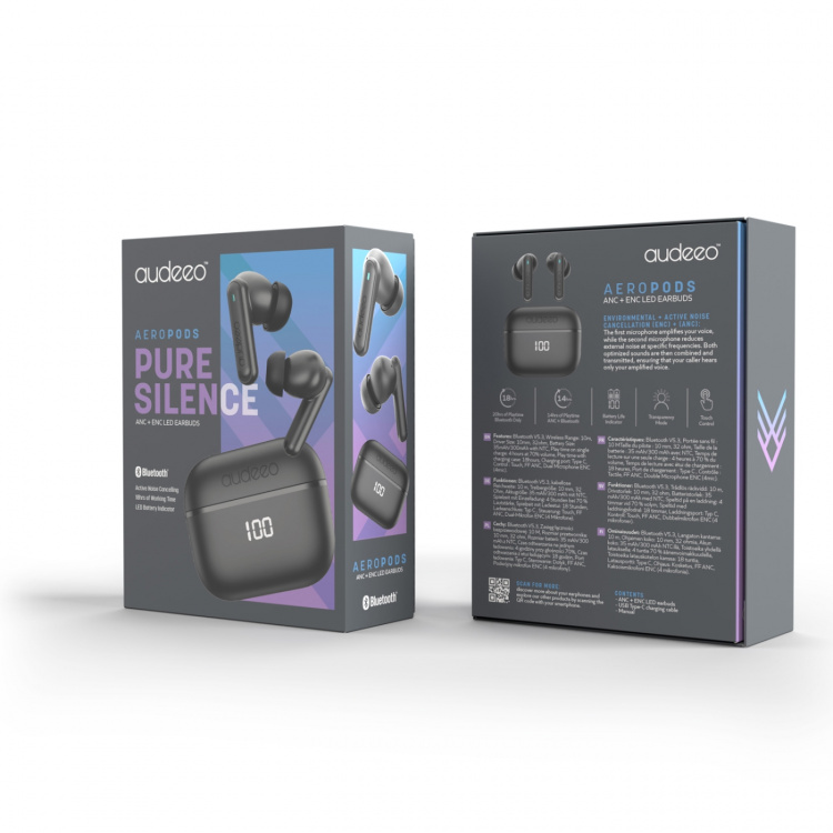 Audeeo Hörlurar In-Ear ANC ENC LED Aeropods Svart