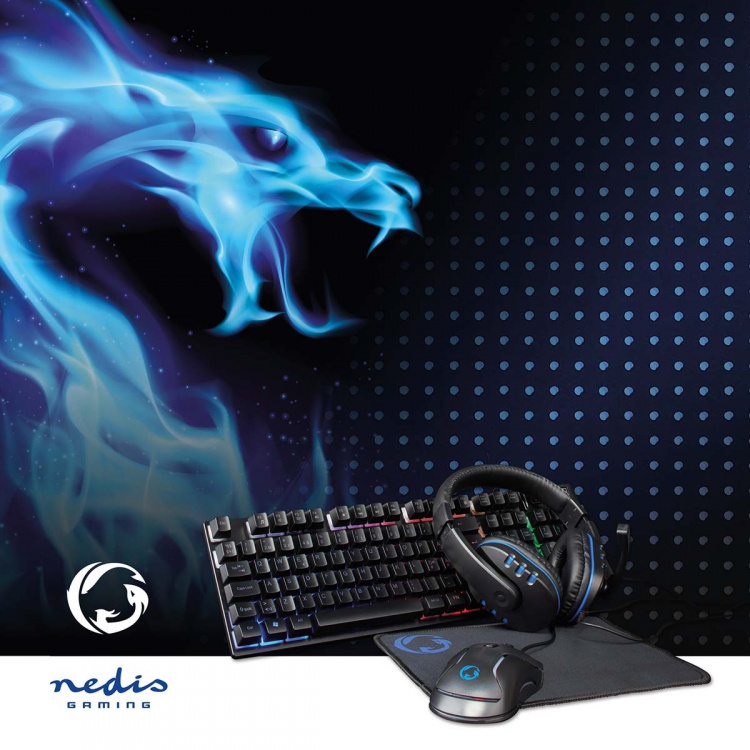 Nedis Gaming Combo Kit | 5-i-1 | Tangentbord, headset, mus och musmatta | Svart | QWERTY | ND Layout