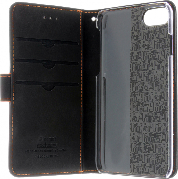 Insmat Exclusive Flip Case Plånboksfodral till iPhone 6 / 6s / 7 / 8 / SE, svart / orange