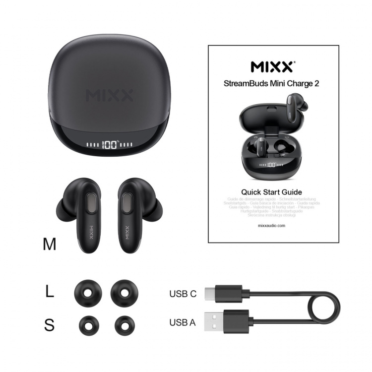 MIXX Hörlurar Mini Charge 2 In-Ear Tws Qi Trådlös Svart MIXX Hörlurar Mini Charge 2 In-Ear Tws Qi Trådlös Svart
