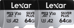Lexar microSDXC Professional SILVER Plus UHS-I/U3/A2/4K R205/W100 (V30) - SILVER - 64GB - 2-pack