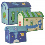 RICE Raffia Leksakskorgar med Monsters-tema - Vibrant - Set om 3