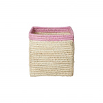RICE Raffiakorg utan handtag i naturfärg med mjukt rosa kant - 20 cm x 20 cm x 20 cm - naturfärg med mjukt rosa kant