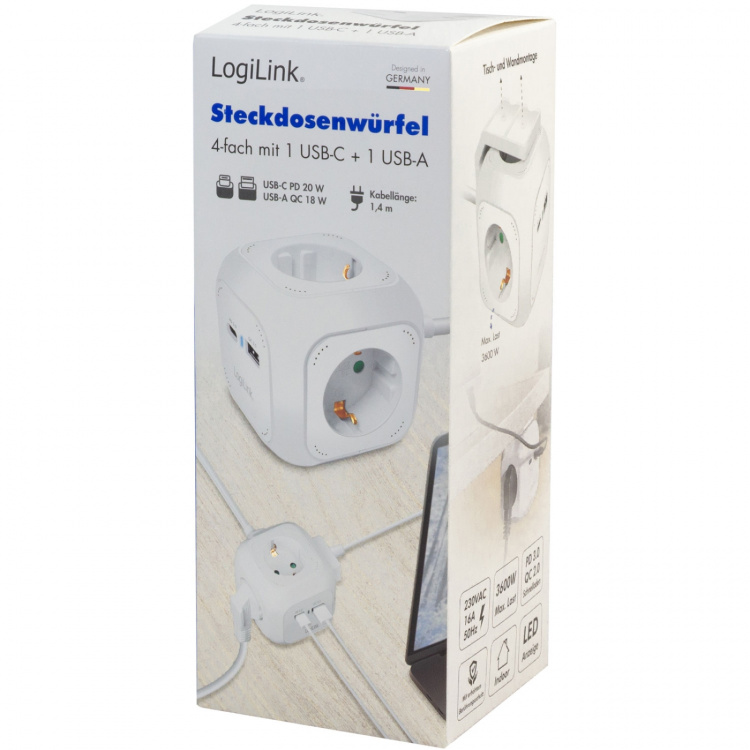 LogiLink Power Cube Multi-grenuttag + USB-A/USB-C PD 20W LogiLink Power Cube Multi-grenuttag + USB-A/USB-C PD 20W