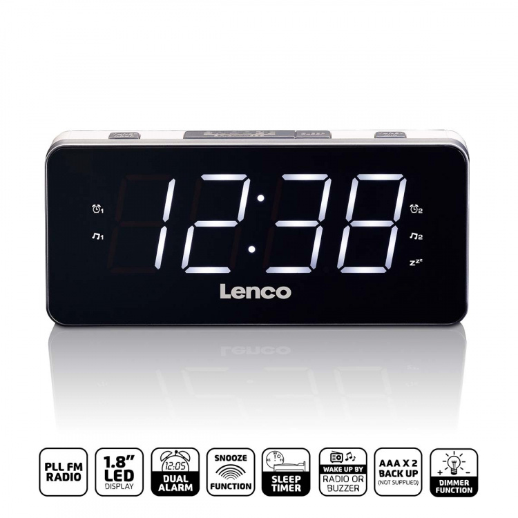 Lenco PLL FM Alarm Clock Radio stor och tydlig 1,8