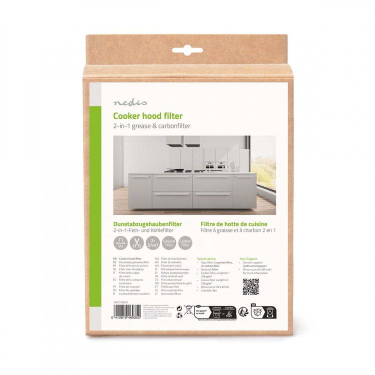 Nedis Universalt köksfläkts kit | Kolfilter | 57 x 47 cm | Ersättningsindikator | Kapningsbar | 2 st
