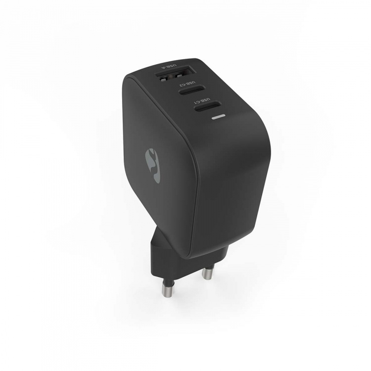Nedis Väggladdare | 70 W | GaN | PD3.0 | Snabbladdnings funktion | 1.5 / 2.25 A / 2.5 / 3.0 / 3.5 A | Antal utgångar: 3 | USB-A / 2x USB-C™ | Automatiskt val av Spänning | Svart