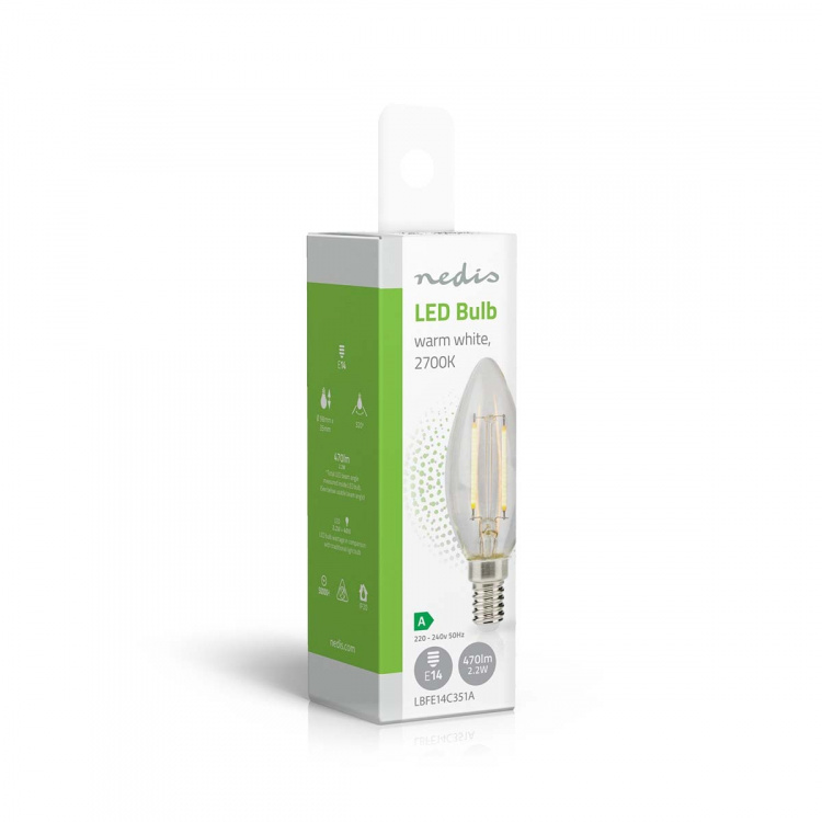 Nedis LED-lampa Lampa E14 | Ljus | 2.2 W | 470 lm | 2700 K | Varm Vit | Retrostil | 1 st. | Tydlig