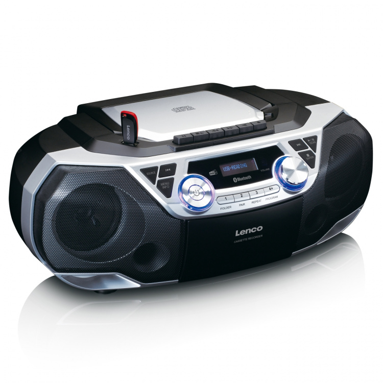 Lenco Bärbar Boombox med DAB+/FM-radio, Bluetooth®, CD, kassettbandspelare och USB-spelare Silver
