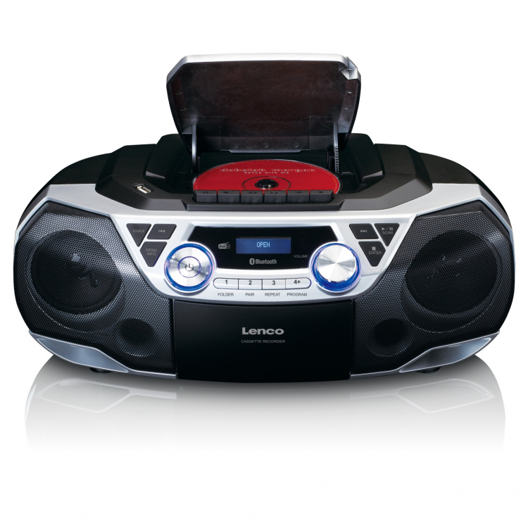 Lenco Bärbar Boombox med DAB+/FM-radio, Bluetooth®, CD, kassettbandspelare och USB-spelare Silver