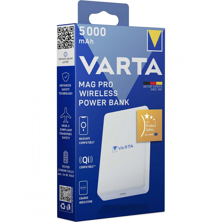 Varta Mag Pro trådlös powerbank 5.000 mAh - vit utgåva