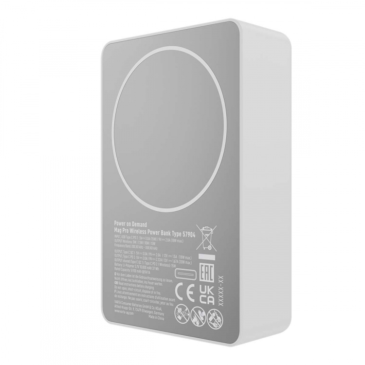 Varta Mag Pro trådlös powerbank 10.000 mAh - vit utgåva