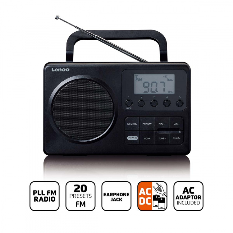 Lenco MPR-035BK Kompakt bärbar FM-radio med LCD-skärm Svart