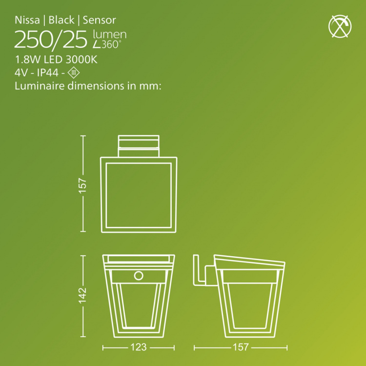 Philips Nissa Vägglampa Solcell LED 250/20lm Svart