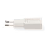 Nedis Väggladdare | 20 W | GaN | PD3.0 | Snabbladdnings funktion | 1.5 / 2.0 / 2.22 A / 3.0 A | Antal utgångar: 2 | USB-A / USB-C™ | USB-C™ (Lös) Kabel | 1.50 m | Automatiskt val av Spänning | Vit
