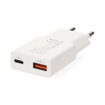 Nedis Väggladdare | 20 W | GaN | PD3.0 | Snabbladdnings funktion | 1.5 / 2.0 / 2.22 A / 3.0 A | Antal utgångar: 2 | USB-A / USB-C™ | USB-C™ (Lös) Kabel | 1.50 m | Automatiskt val av Spänning | Vit