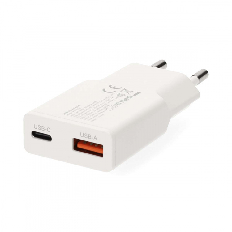 Nedis Väggladdare | 20 W | GaN | PD3.0 | Snabbladdnings funktion | 1.5 / 2.0 / 2.22 A / 3.0 A | Antal utgångar: 2 | USB-A / USB-C™ | USB-C™ (Lös) Kabel | 1.50 m | Automatiskt val av Spänning | Vit