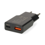 Nedis Väggladdare | 30 W | GaN | PD3.0 30W | Snabbladdnings funktion | 1.5 / 2.0 / 2.5 / 3.0 A | Antal utgångar: 2 | USB-A / USB-C™ | Automatiskt val av Spänning | Svart