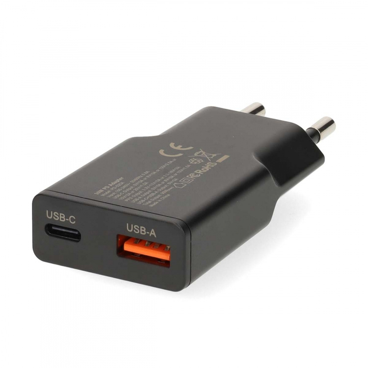 Nedis Väggladdare | 30 W | GaN | PD3.0 30W | Snabbladdnings funktion | 1.5 / 2.0 / 2.5 / 3.0 A | Antal utgångar: 2 | USB-A / USB-C™ | USB Type-C™ (Lös) Kabel | 1.50 m | Automatiskt val av Spänning | Svart