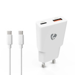 Nedis Väggladdare | 30 W | GaN | PD3.0 30W | Snabbladdnings funktion | 1.5 / 2.0 / 2.5 / 3.0 A | Antal utgångar: 2 | USB-A / USB-C™ | USB-C™ (Lös) Kabel | 1.50 m | Automatiskt val av Spänning | Vit