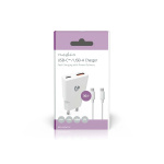 Nedis Väggladdare | 30 W | GaN | PD3.0 30W | Snabbladdnings funktion | 1.5 / 2.0 / 2.5 / 3.0 A | Antal utgångar: 2 | USB-A / USB-C™ | USB-C™ (Lös) Kabel | 1.50 m | Automatiskt val av Spänning | Vit