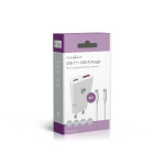 Nedis Väggladdare | 30 W | GaN | PD3.0 30W | Snabbladdnings funktion | 1.5 / 2.0 / 2.5 / 3.0 A | Antal utgångar: 2 | USB-A / USB-C™ | USB-C™ (Lös) Kabel | 1.50 m | Automatiskt val av Spänning | Vit