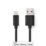 Nedis Lightning Kabel | USB 2.0 | Apple Lightning, 8-stifts | USB-A Hane | 480 Mbps | Nickelplaterad | 1.00 m | Rund | PVC | Svart | Låda