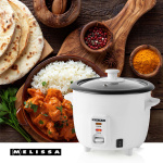 MELISSA Riskokare | 0,6 l | 300 W | Non stick-beläggning | Avtagbar skål | Ångkorg | Varmhållningsfunktion | Automatisk avstängning | Vit MELISSA Riskokare | 0,6 l | 300 W | Non stick-beläggning | Avtagbar skål | Ångkorg | Varmhållningsfunktion | Automatisk avstängning | Vit