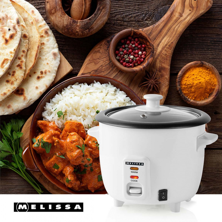 MELISSA Riskokare | 0,6 l | 300 W | Non stick-beläggning | Avtagbar skål | Ångkorg | Varmhållningsfunktion | Automatisk avstängning | Vit MELISSA Riskokare | 0,6 l | 300 W | Non stick-beläggning | Avtagbar skål | Ångkorg | Varmhållningsfunktion | Automatisk avstängning | Vit