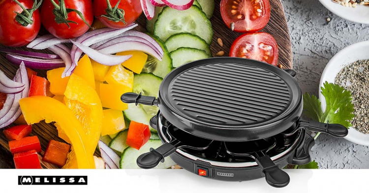 MELISSA Raclette / Gourmet Set | 6 personer | 800 W | Ø 29 cm | Non-stick beläggning