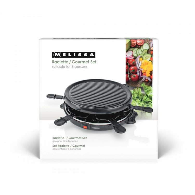 MELISSA Raclette / Gourmet Set | 6 personer | 800 W | Ø 29 cm | Non-stick beläggning