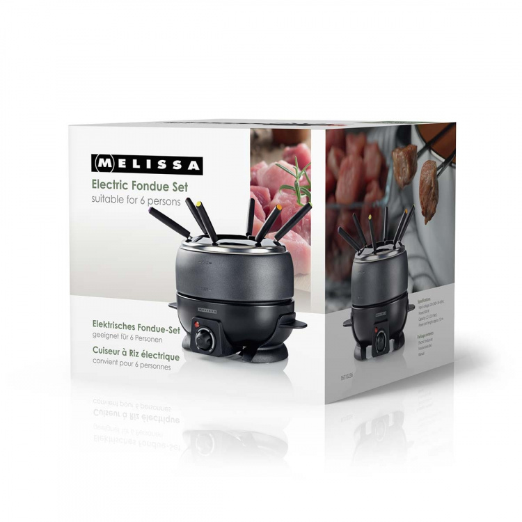 MELISSA Fondueset | 6 personer | 2,3 l | Justerbar temperaturkontroll | 800 W | Cool touch-handtag | Halkskyddade fötter | Överhettningsskydd