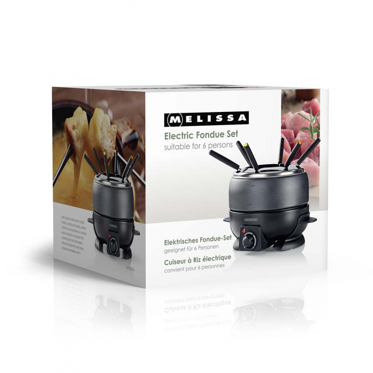 MELISSA Fondueset | 6 personer | 2,3 l | Justerbar temperaturkontroll | 800 W | Cool touch-handtag | Halkskyddade fötter | Överhettningsskydd