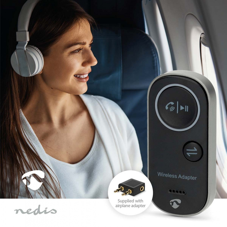 Nedis Bluetooth® Transceiver | Ingång för audio/video/dataanslutningar: USB-C™ Female | Audio / video / dataanslutningar utgång: 1x 3.5 mm | SBC | Upp till 1 enhet | Maximal batteritid: 8.5 timmar | Svart