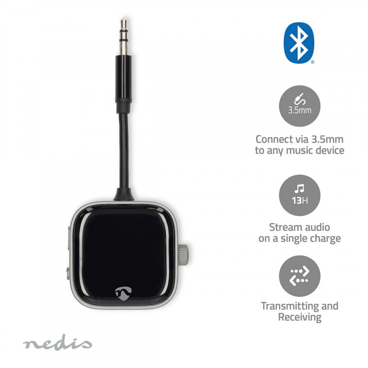 Nedis Bluetooth® Transceiver | Ingång för audio/video/dataanslutningar: USB-C™ Female | Audio / video / dataanslutningar utgång: USB-C™ Female | SBC | Up to 2 Devices | Maximal batteritid: 13 timmar | Svart