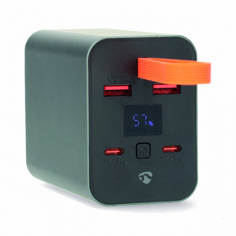 Nedis Powerbank | 30000 mAh | 1.5 / 2.0 / 3.0 / 5.0 A | Antal utgångar: 4 | Utgångsanslutning: 2x USB-A / 2x USB-C™ | Ingångsanslutning: 1x USB-C™ | PD3.0 100W / QC3.0 | Litium-polymer | Display