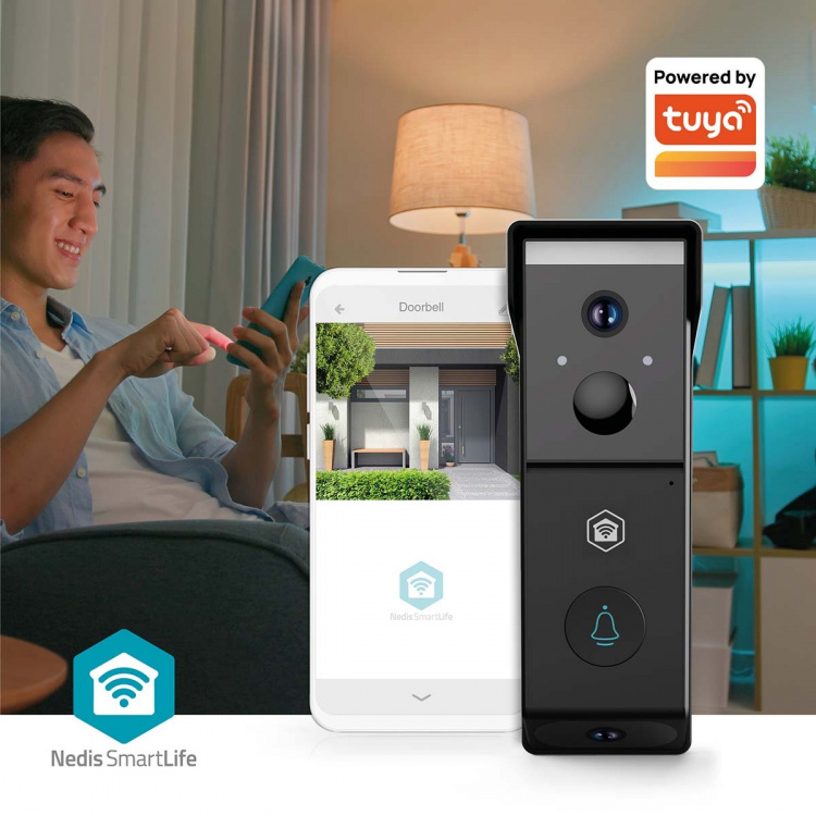 Nedis Smartlife Video Porttelefon | Batteridriven | 2x Full HD 1080p | microSD (ingår inte) / Molnlagring (tillval) | IP54 | Med rörelsesensor | Nattsikt | Svart