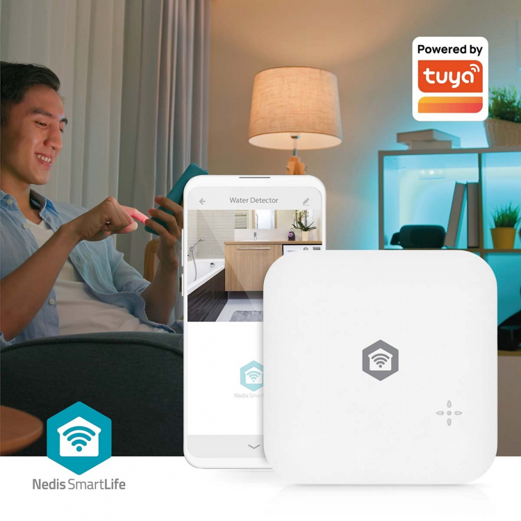 Nedis SmartLife Water Detector | Wi-Fi | Batteridriven | Förlängning ingår | Max. batteritid: 24 Månader | 80 dB | Vit
