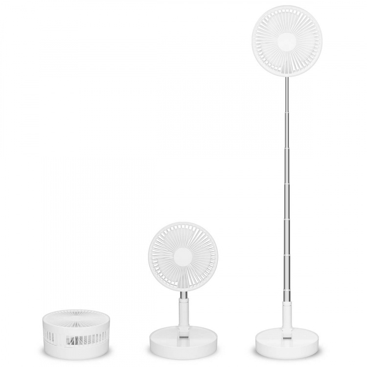 Trebs Portabel flexibel bordsfläkt och 20 cm piedestalfläkt med litiumjonbatteri Vit