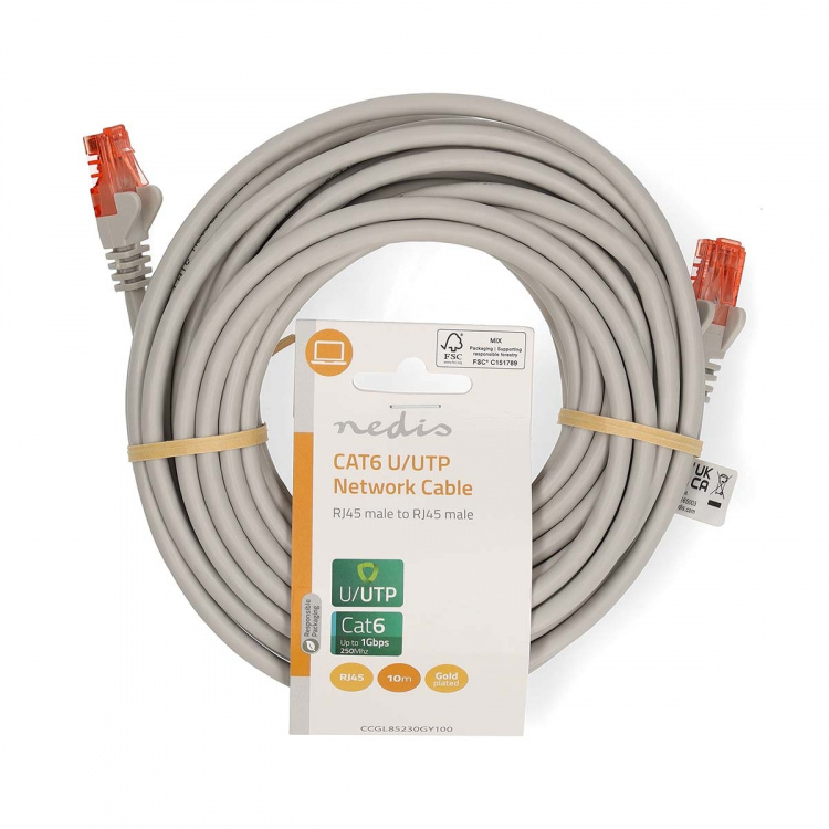Nedis CAT6 Nätverkskabel | RJ45 hane | RJ45 hane | U/UTP | 10.0 m | Rund | PVC | Grå | Label