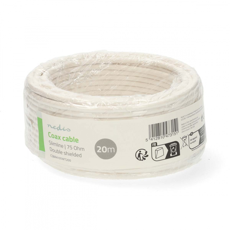 Nedis Koaxialkabel på Bobin | Mini Koax | Dubbelskärmad | ECA | 20.0 m | Koax | PVC | Vit | Emballage