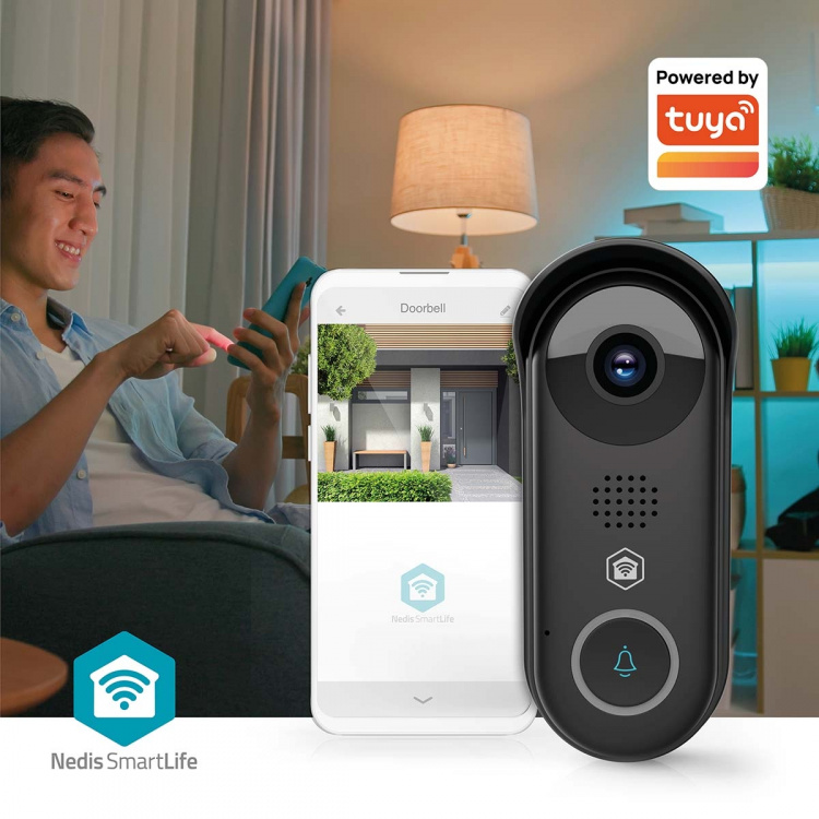 Nedis Smartlife Video Porttelefon | Transformator | Full HD 1080p | microSD (ingår inte) / Molnlagring (tillval) / Onvif | IP54 | Med rörelsesensor | Nattsikt | Svart