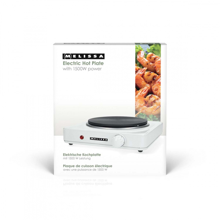 MELISSA Elektrisk värmeplatta | 1500 W | Ø 18,5 cm | 6 värmeinställningar | halkfria fötter | vit