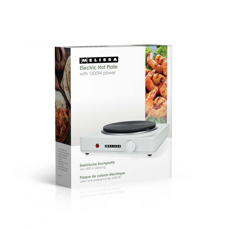 MELISSA Elektrisk värmeplatta | 1500 W | Ø 18,5 cm | 6 värmeinställningar | halkfria fötter | vit