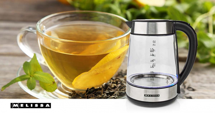 MELISSA Digital vattenkokare | 1,7 l | 2200 W | Glas | 50/70/80/90/100 °C Förinställningar | 360° pirouettfot | Dolt värmeelement | Strix®-kontroll | Varmhållningsfunktion | Torrkokningsskydd